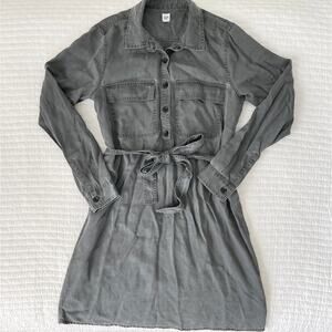 Gap Women's Tie Waist Long Sleeve Short Above Knee Shirt Dress in Gray Size S